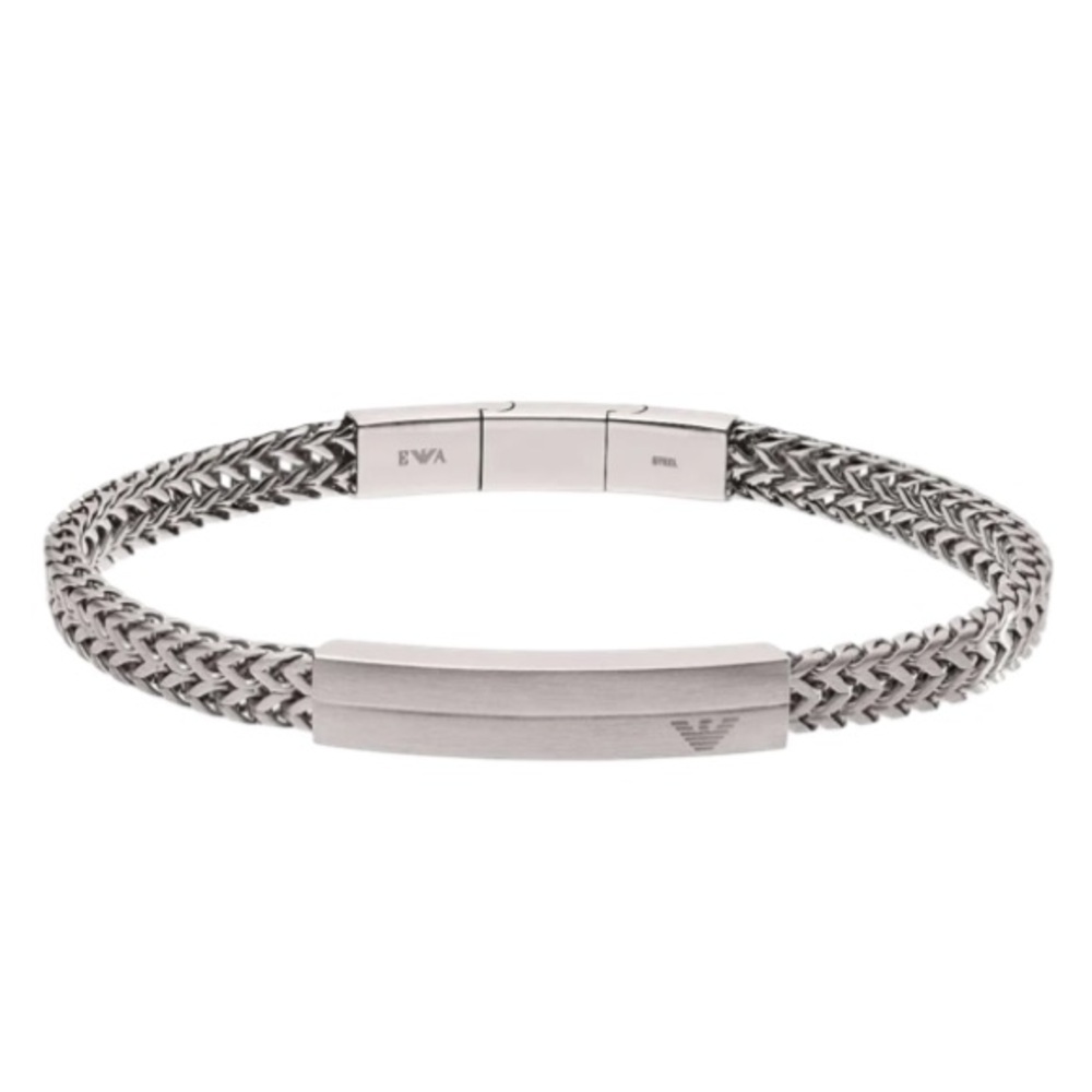 Emporio Armani Silver Stainless Steel Braided ID Plate Bracelet